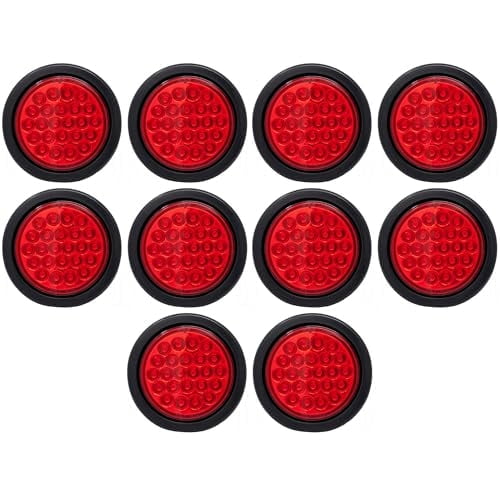 4" Round Trailer 24 LED Stop Turn Tail Signal Brake Marker Lights 10x Red Kit