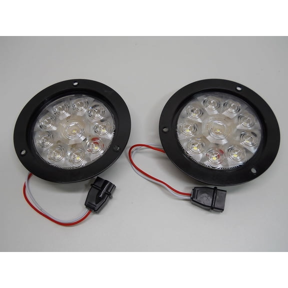 4" Round White 10 LED Reverse Back Up Lights / 5.5" Black Plastic Flange Mount