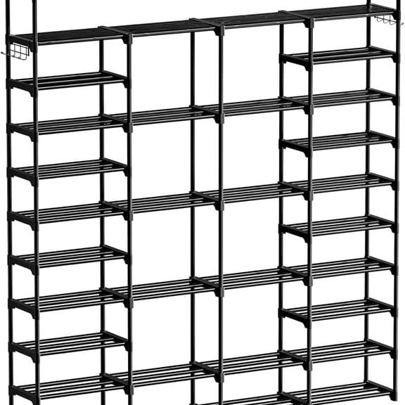 4 Row 10 Tiers Extra Large Shoe Rack 72-80 Pairs Big Tall Metal Shoe Shelf, Heavy Duty Organizer for Closet Entryway, Boot Rack Storage Stackable Stand for Garage Black