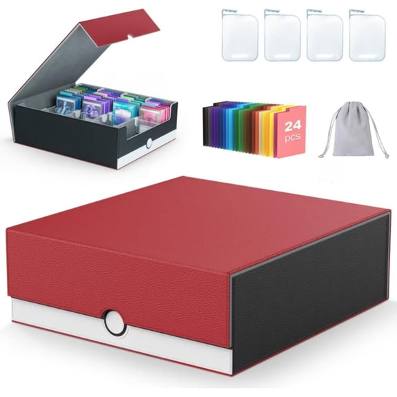4-Row【3200+】 Trading Card Storage Box, Card Organizer Holder with 24 Dividers, Case Fit for MTG TCG Magic Commander Deck Playing Cards, Deck Box for Sport Card