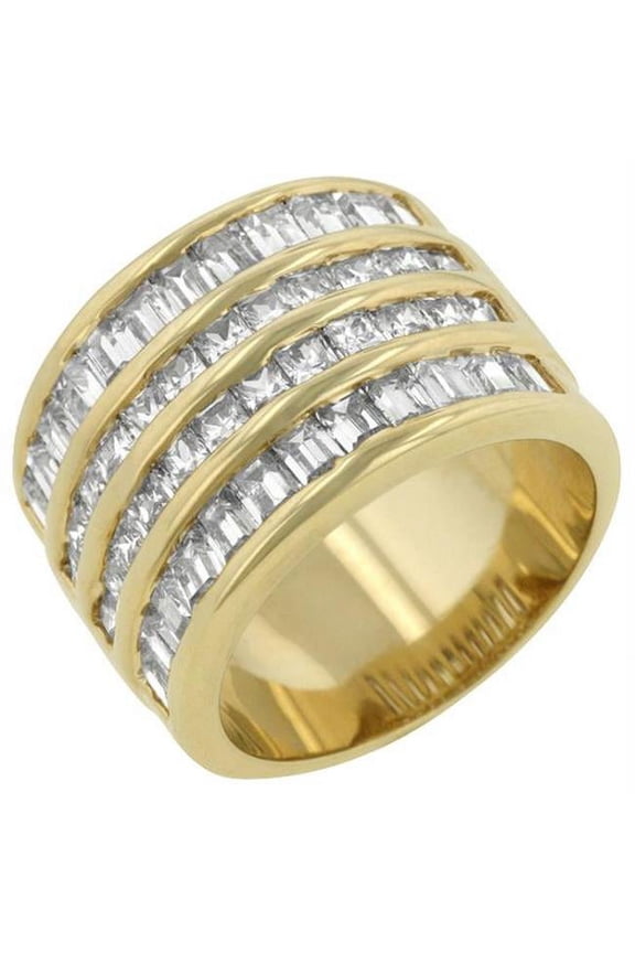 4 Row Gold Cubic Zirconia Cocktail Ring, Size : 10
