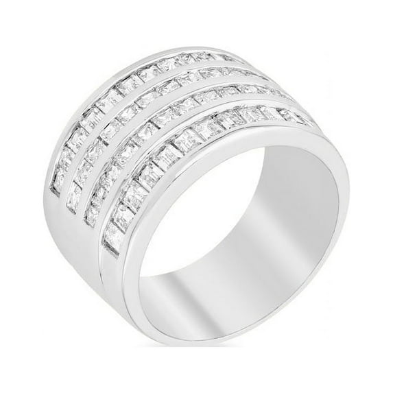 4 Row Rhodium Cubic Zirconia Cocktail Ring