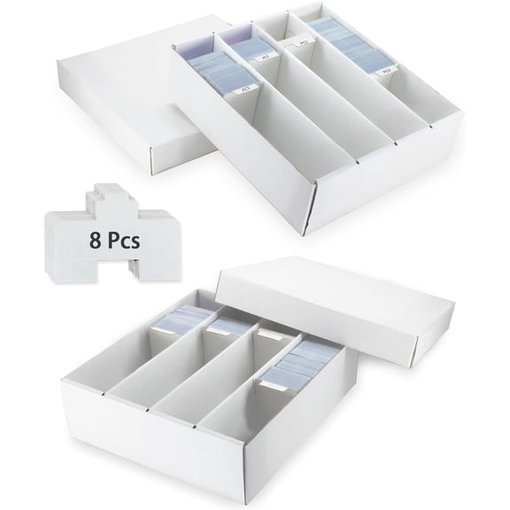 4 Row Trading Card Storage Box, 2 Pack 3200 Count White Cardboard Storage Box with Supporters and Divider for Basketball/MTG/TCG/Sports/Game Cards Organizer and Collection