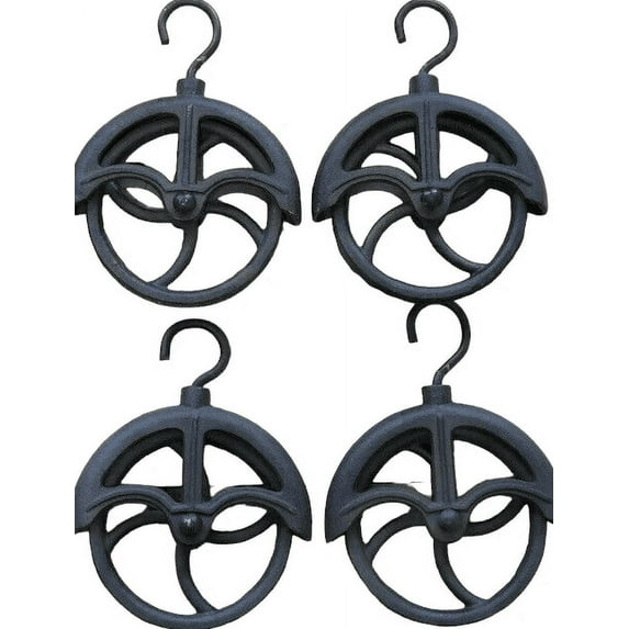 4 Rustic Cast Iron Hanging Cable Pulleys Wheel Hook Farmhouse Country Decor