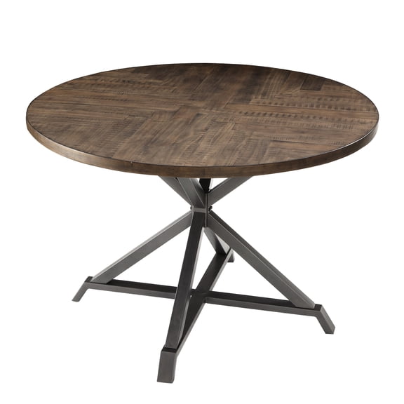 4 Rustic Industrial Dining, Brown Gray Metal, Herringbone Pattern Wood Table 4 Table, Gray, Metal And Construction, Top