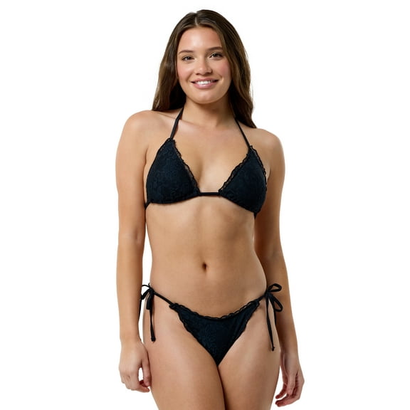 No Boundaries Women's Charmed Lace Lettuce Edge Triangle Top, Sizes XXS-XXL