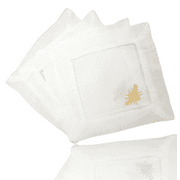4 SET Hemstitch Embroidered White Linen Cocktail Napkins 6x6 Bumblebee