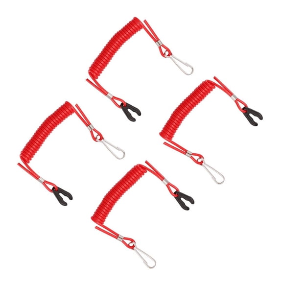 4 Safety Ropes for PWC Jet Ski Wave Runners Stop Killing TPU + PVC Red Ignition Key Floating Safety Rope,4 x Safety Ropes,red