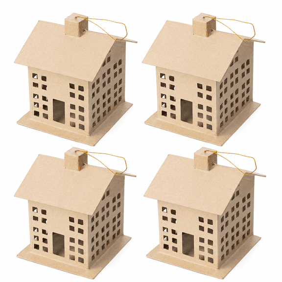 Factory Direct Craft Paper Mache Primitive Saltbox House Ornament, 5 Inch Paintable Christmas Village Craft House