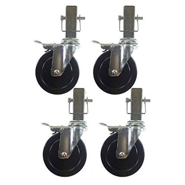 4 Scaffold Caster 5" 6" 8" Black Wheels With Locking Brakes (5" Square Hard Rubber 1.25" Stem