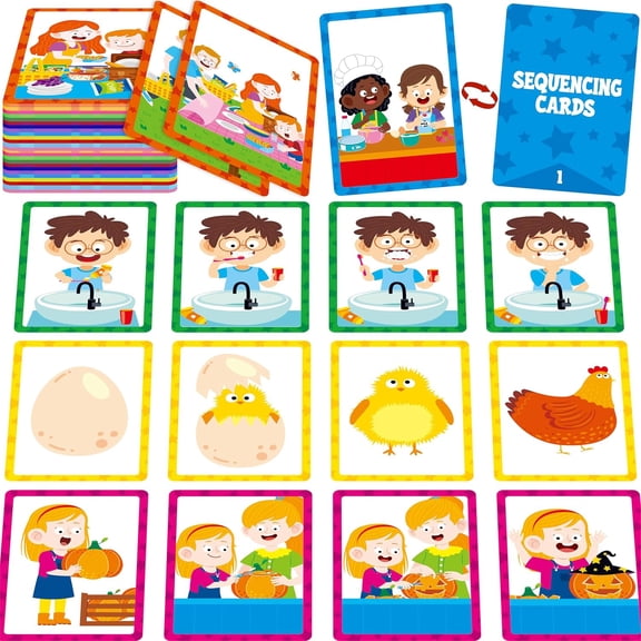4-Scene Sequencing Cards, 72 Sequence Card Game for Preschool,