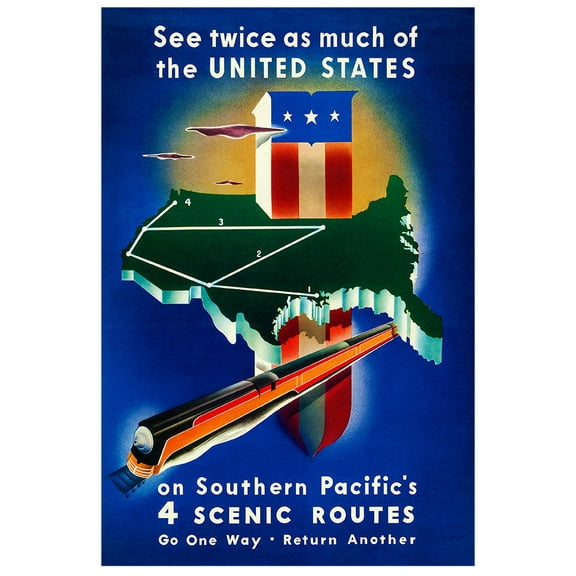 4 Scenic Routes - Southern Pacific - Vintage Travel Poster (11x17Inches)