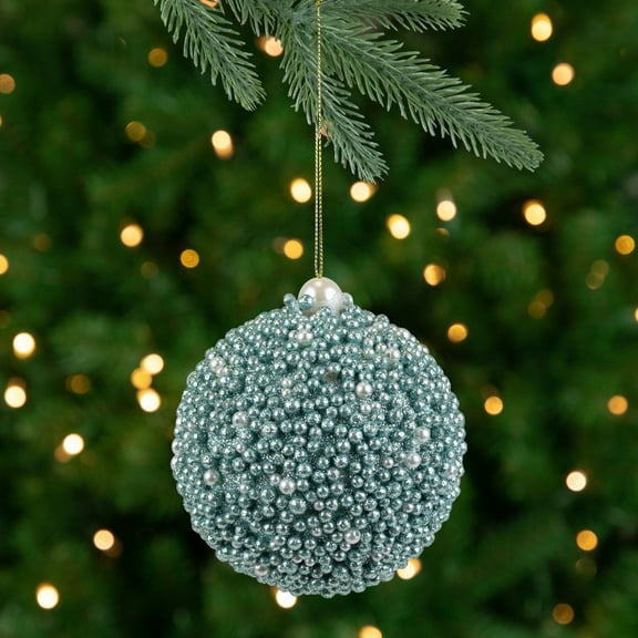 Northlight Glitter Beaded Christmas Ball Ornament - 4" - Seafoam Green