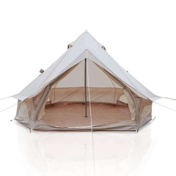 4 Season Bell Tent 9.8 FT, Beige Waterproof Glamping Yurt Tent with Stove Jack, Fits 4 People Family Camping Tent for Outdoor Parties & Camping