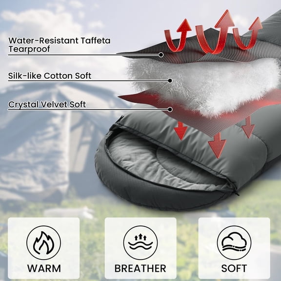 4-Season Camping Sleeping Bag for Adults - Lightweight Waterproof Cold Weather Outdoor Sleep Sack with Soft Fleece Lining