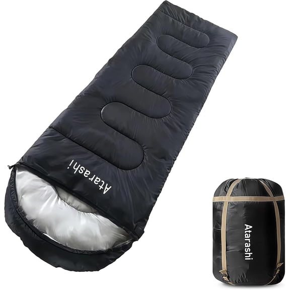 4-Season Lightweight Warm Extra-Large Semi-Rectangular Sleeping Bag with Compression Sack Dark Grey, 40" x 87", 3277 F