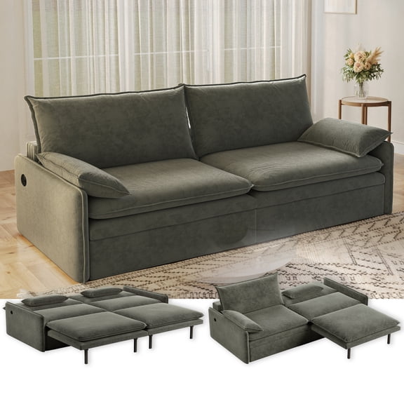 4-Seat Convertible Sleeper Sofa Bed, Chenille Deep Seat Couch with Storage,Dark Grey