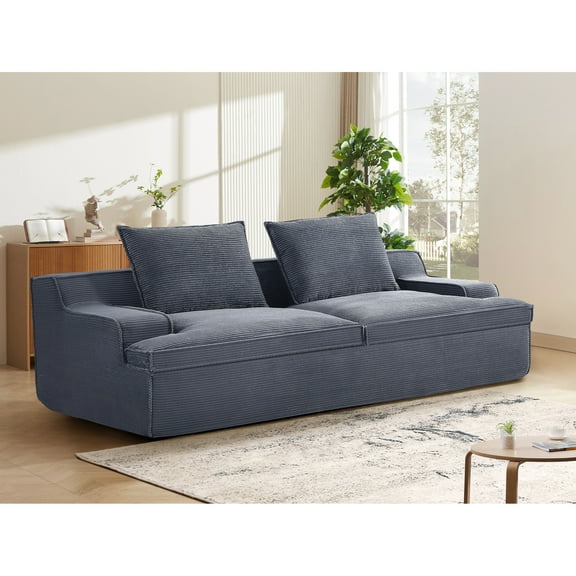 4 Seat Foam Couch For Living Room - Soft Corduroy, Ergonomic, No Assembly, 90 Inch Wide, Grey Comfortable 4 Full Foam, 17.7 Package Width