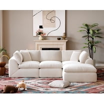 4-Seat L-Shape Modular Sectional Sofa with Ottoman, Boneless Cloud Design, No-Assembly Living Room Couch, 110" Wide, White