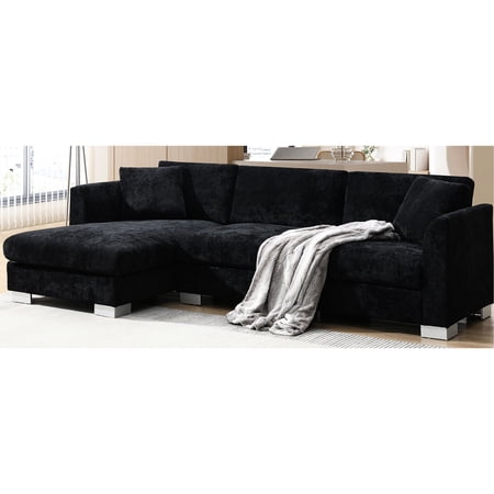 4-Seat L-Shaped Sectional Sofa | Recline Comfortably in Living Room, Office | High-Quality Chenille with Solid Wood & Iron Frame | Solve Space & Comfort Issues