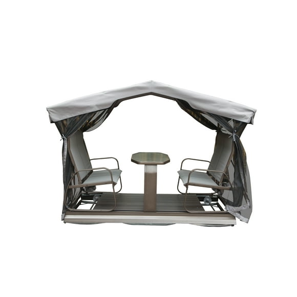 4 Seat Outdoor Glider Benches With Canopy, Retro Metal Glider Chair With Aluminum Frame, Patio Swing Chair For Outside,Garden,Lawn Grey Brown Aluminum