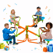Naipo 4-Seat Spinning Teeter Totter for Kids Outdoor - Heavy-Duty Steel Backyard Seesaw with Safety Handles Rust-Proof Design, Develops Balance Coordination