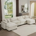 thumbnail image 1 of Modern Upholstered 4-Seater Sofa with 2 Ottomans, Corduroy Fabric 220cm for Living Room, 1 of 16