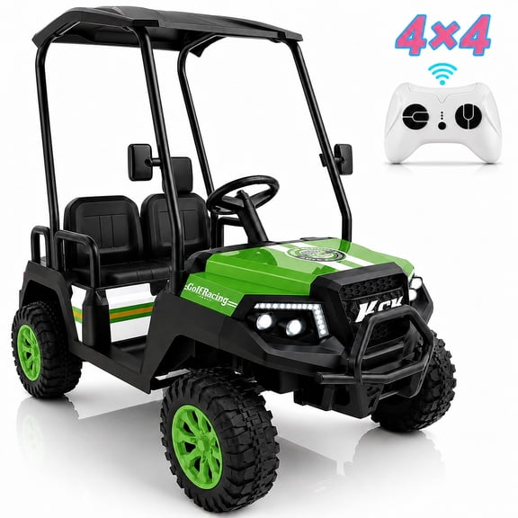 4-Seater 24V 4WD Kids Ride On Golf Cart with Remote Control, Soft Start & Stop | Detachable Sunshade Roof, Music, LED Lights,4 Shock Absorbers, Max Load 265 Lbs, Electric Car for Kids 3-8