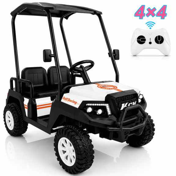 4-Seater 24V 4WD Kids Ride On Golf Cart with Remote Control, Soft Start & Stop | Detachable Sunshade Roof, Music, LED Lights,4 Shock Absorbers, Max Load 265 Lbs, Electric Car for Kids 3-8