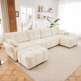 thumbnail image 1 of 4-Seater Chenille Sofa Set in White with 2 Ottomans | Solid Wood Frame, High-Resilience Cushions | Perfect for Living Room, Lounge, Home Office, Hotel, 1 of 19