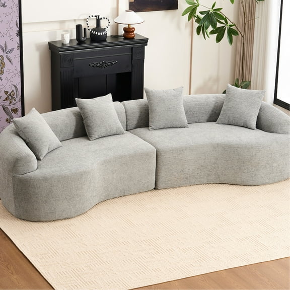 4 Seater Chenille Sofa with 4 Pillows | In Living Room as a Statement Piece | Eliminate the Hassle of Furniture Assembly
