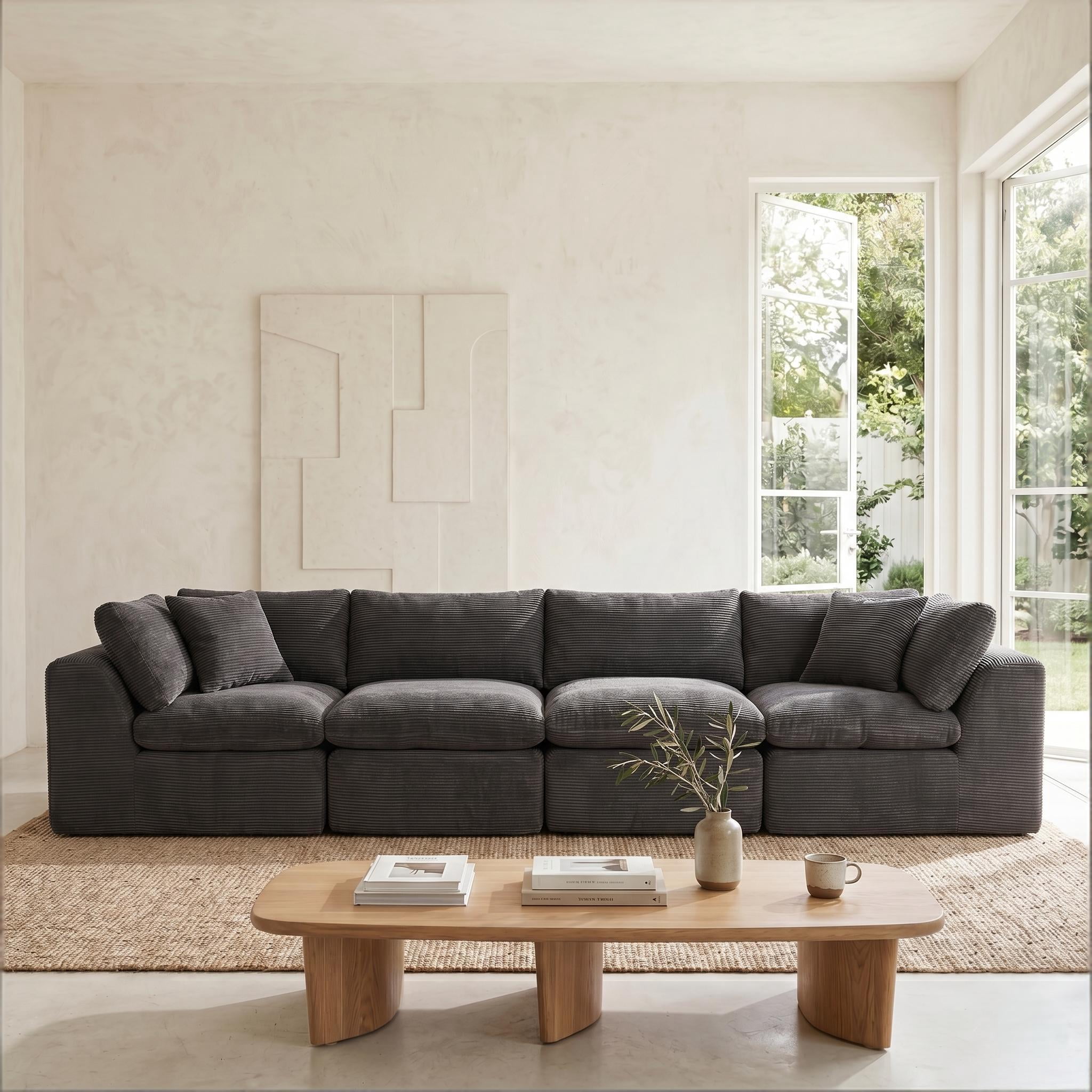 4 Seater Cloud Couch, No Assembly Required Modular Boneless Sofa, Comfy Deep Seat Sectional Sofa for Living Room, Bedroom, Apartment