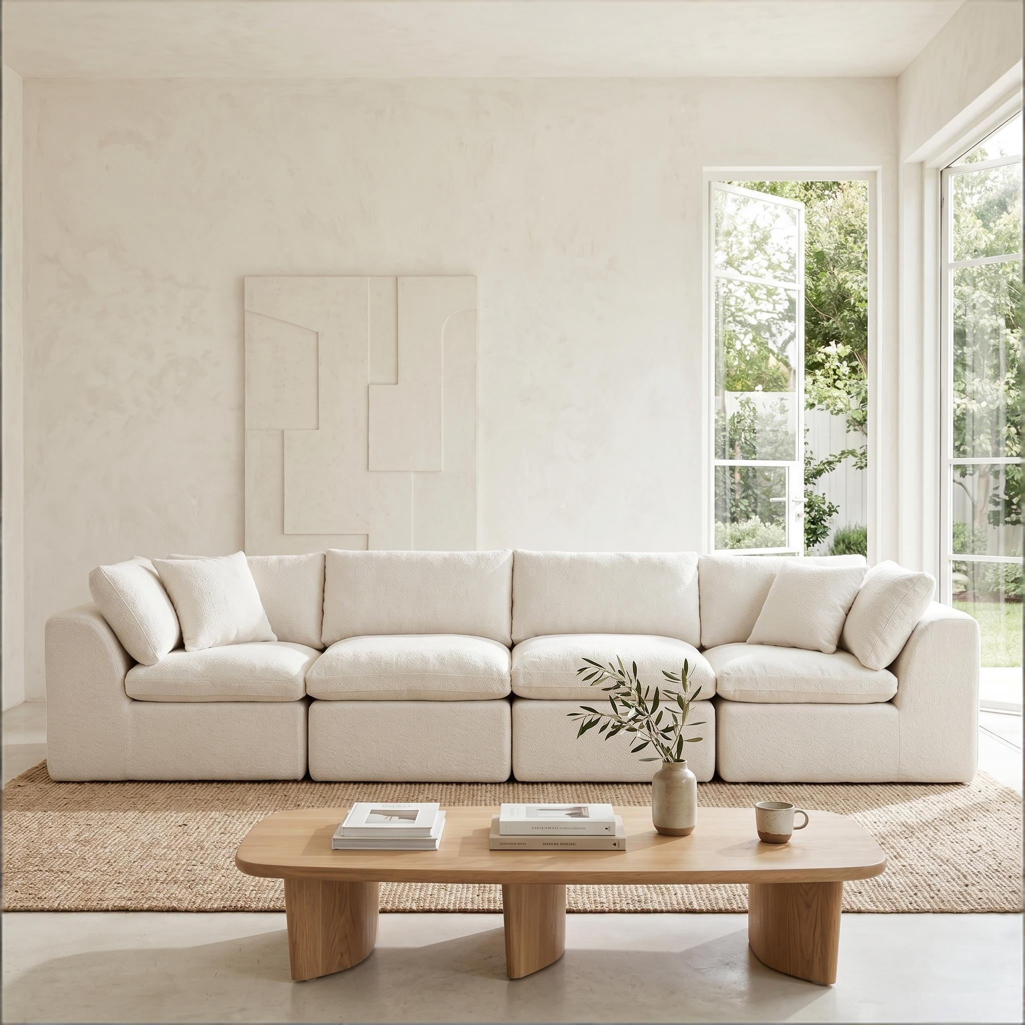 4 Seater Cloud Couch, No Assembly Required Modular Boneless Sofa, Comfy Deep Seat Sectional Sofa for Living Room, Bedroom, Apartment
