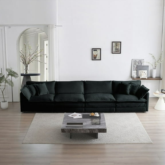 4-Seater Comfy Chenille Fabric Sectional Sofa: Black & Free Combination Made with premium materials, this sofa has a solid wood frame and soft Chenille fabric
