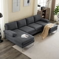 thumbnail image 1 of 4-Seater Couch Sofa, Modern U-Shaped Linen Sofa with Wooden Frame and Iron Golden Feet, Indoor Modular Sofa for Living Room, Waiting Room, Apartment and Hotel, Dark Gray, 1 of 7