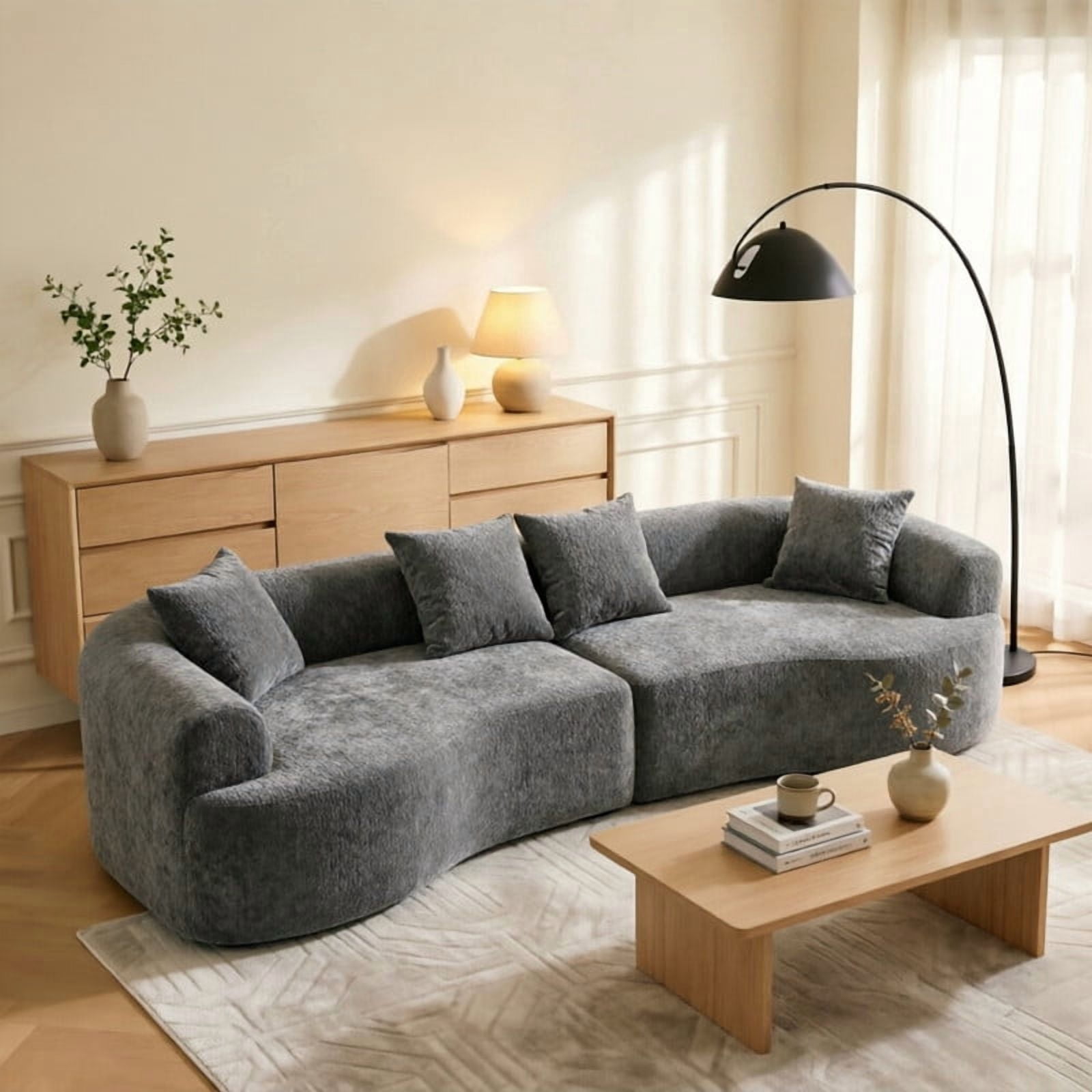 4-Seater Curved Boneless Compression Sectional Sofa, 2-Piece Modular Couch, High-Density Foam Sleeper Sofa