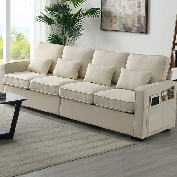 4-Seater Linen Upholstered Sofa / Large Seat Depth and Multiple Color Options