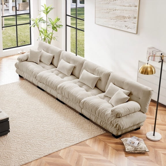 Modern Modular Chenille 4-Seater Sofa for Living Room (220×80×75cm)