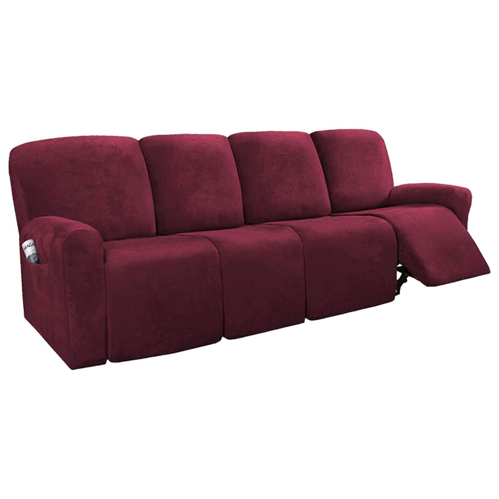 4 Seater Stretch Recliner Slipcover 10PC Velvet Reclining Sofa Cover For Armrest Recliner Furniture Protector for Cats Dogs Kids Wine red XL sofa