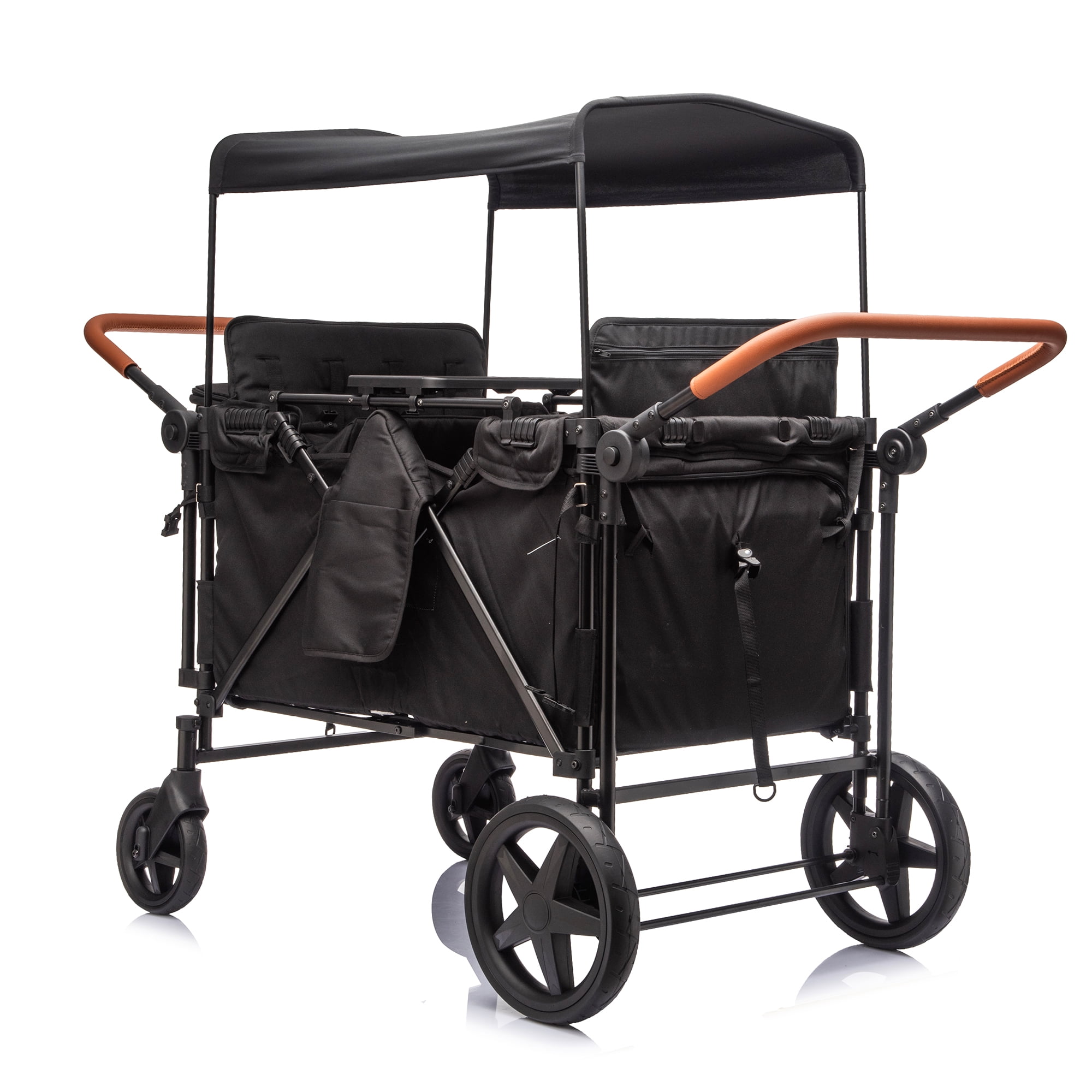 4-Seater Wagon Stroller with 5-Point Harness, Extra-Thick Support Bar, 5 Modes, Removable Seats, Foldable Frame, Dual Leather Handles for Large Families