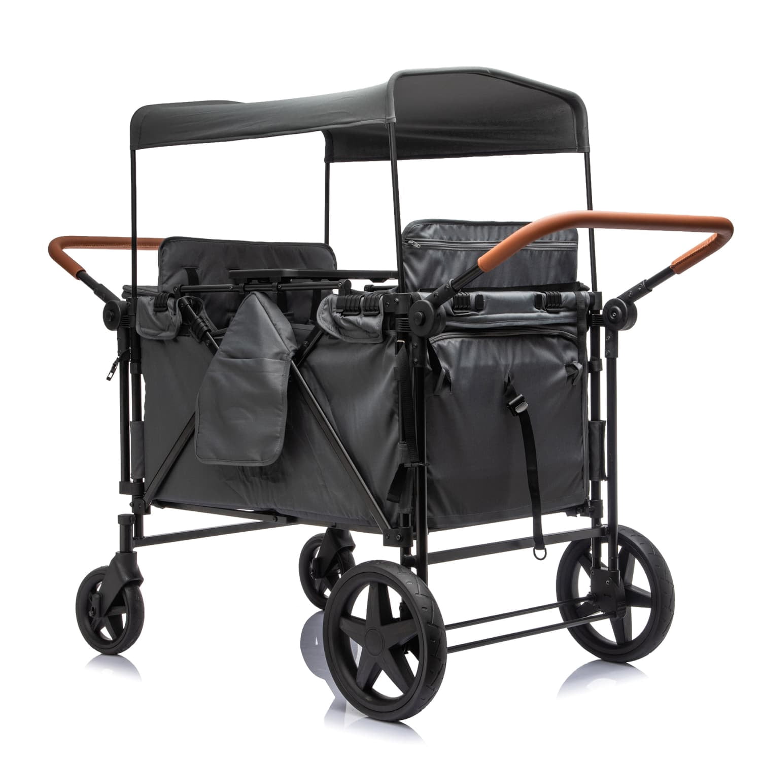 4-Seater Wagon Stroller with 5-Point Harness, Extra-Thick Support Bar, 5 Modes, Removable Seats, Foldable Frame, Dual Leather Handles for Large Families