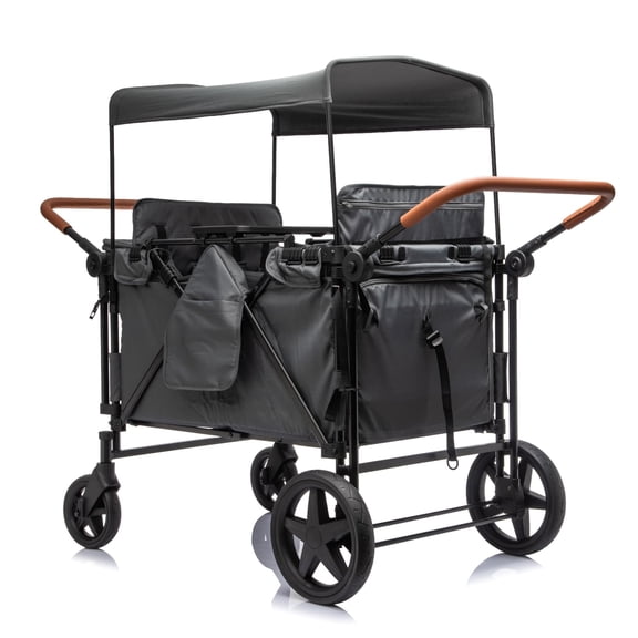 4-Seater Wagon Stroller with 5-Point Harness, Extra-Thick Support Bar, 5 Modes, Removable Seats, Foldable Frame, Dual Leather Handles for Large Families
