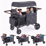 SACVON 4-in-1 Baby Stroller Wagon, 4-Seat Convertible Wagon for Kids with Removable Canopy, Cooler Bag, Adjustable Handle, for Outdoor Camping & Travel, Black