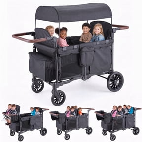 SACVON 4-in-1 Baby Stroller Wagon, 4-Seat Convertible Wagon for Kids with Removable Canopy, Cooler Bag, Adjustable Handle, for Outdoor Camping & Travel, Black