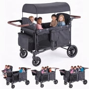 SACVON 4-in-1 Baby Stroller Wagon, 4-Seat Convertible Wagon for Kids with Removable Canopy, Cooler Bag, Adjustable Handle, for Outdoor Camping & Travel, Black