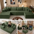 thumbnail image 1 of 4 Seats Boneless Modular Cloud Sectional Sofa with Chaise & Ottoman, Extra-Wide Deep Seats Plush Corduroy Sleeper Soft Couch for Modern Living Rooms, Small Spaces Apartments Green 138"-U Shape Left, 1 of 8