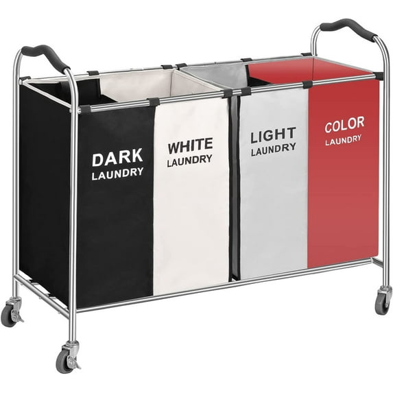 4 Section 320L Laundry Basket Sorter,40 X 16 X 30 Inches Large Laundry Hamper Bag Bin for Dirty Clothes,Towels in Laundry Room, Bathroom, Closet Organizers & Storage,Laundry Blanket Cart with Wheels