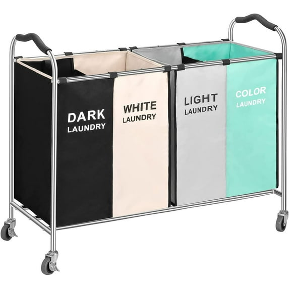 4 Section 320L Laundry Basket Sorter,40 X 16 X 30 Inches Large Laundry Hamper Bag Bin for Dirty Clothes,Towels in Laundry Room, Bathroom, Closet Organizers & Storage,Laundry Blanket Cart with Wheels