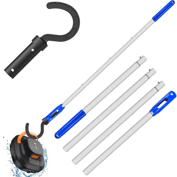 4 Section Aluminum Pool Pole with Hook for Robotic Pool Cleaners Vacuum Robot Accessories for Cordless Above Ground and Underwater Models 5.2 Feet Adjustable Handle