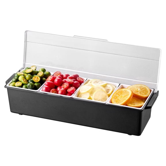 4-Section Chilled Condiment Server with Lid,Ice-Cooled Bar Caddy for Tacos,Salads,Fruits,Home&Restaurant Use